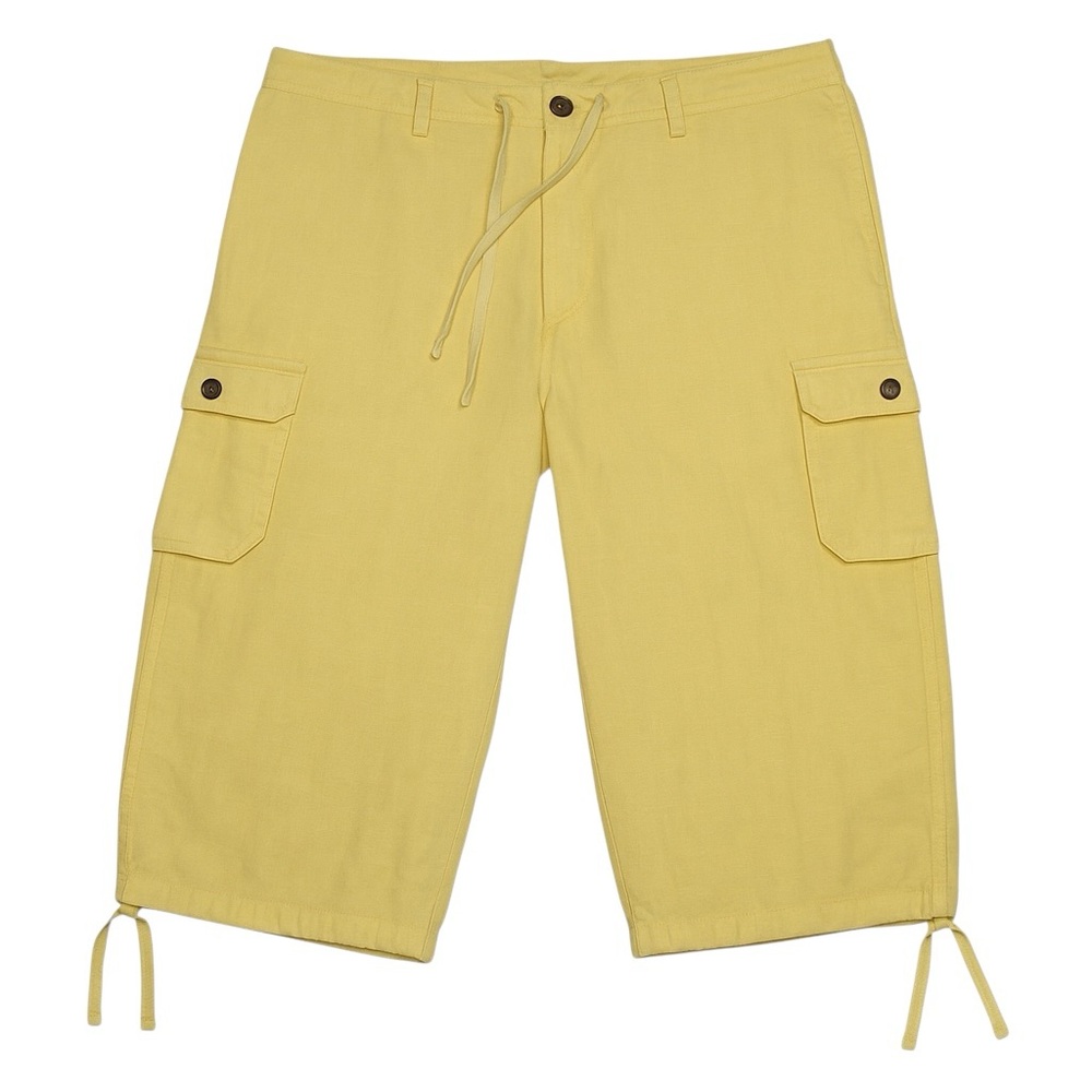 Cubavera Linen Blend Cargo Shorts Light Yellow Men’s 42 Below Knee Tie Hem EUC